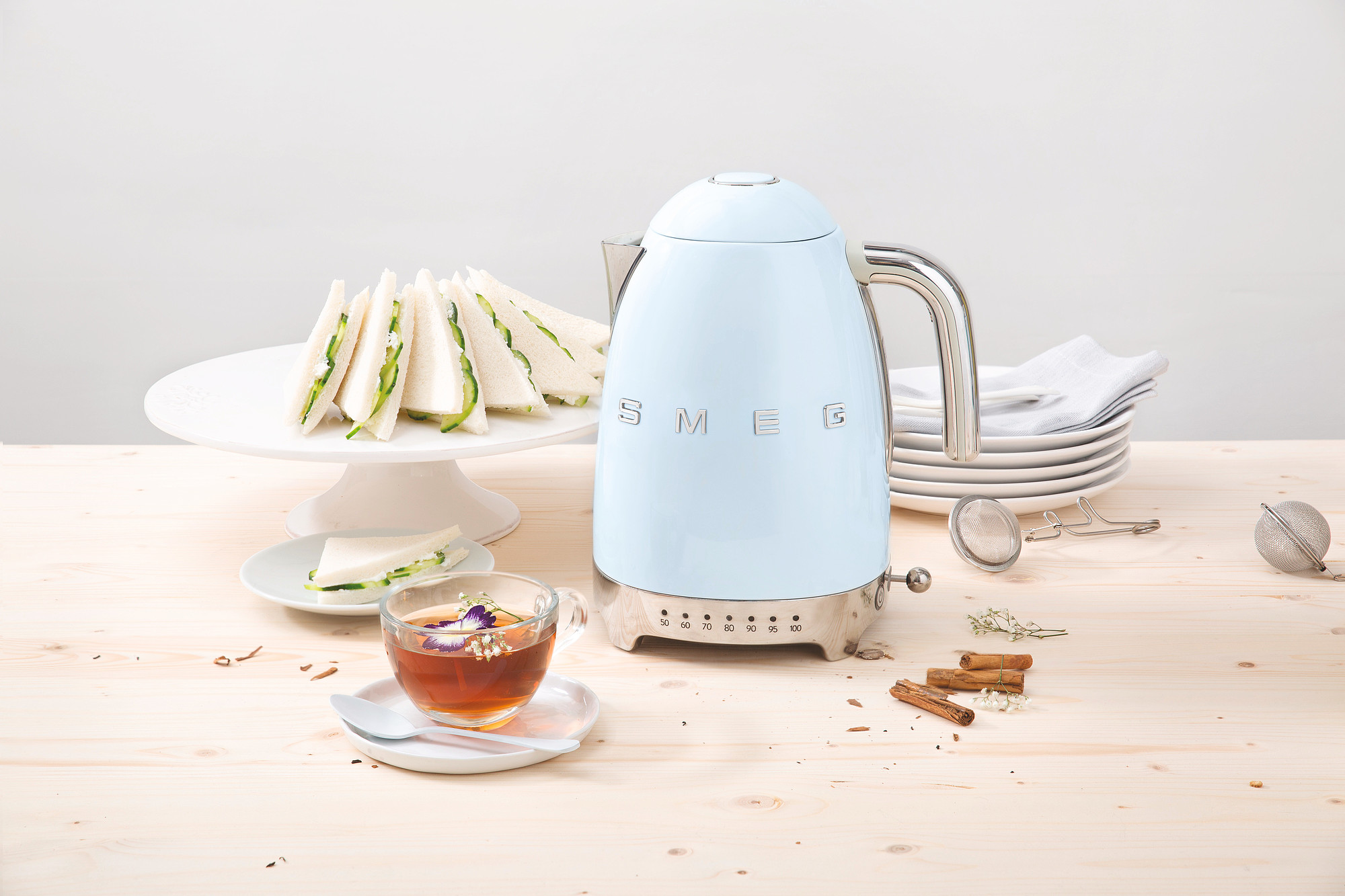 SMEG ToasterWasserkocher mit Temperatursteuerung Set Pastellblau